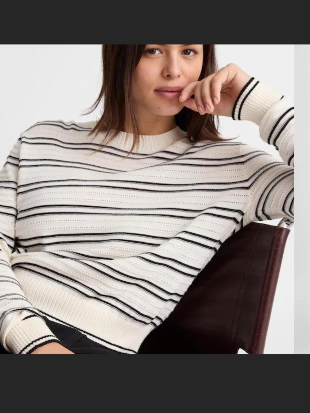 J. Crew NWT Ivory Crewneck Sweater with Black Stripes